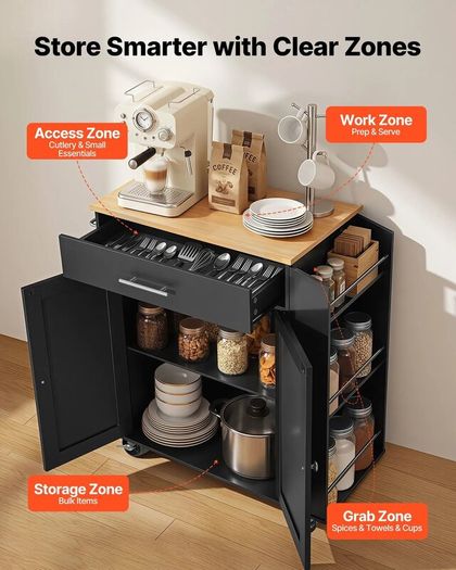 Kitchen Island Cart with Storage Mobile Rolling Storage Island on Swivel Wheels, with Drawer, Storage Cabinet