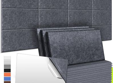 SPRING SALE | Acoustic Wall Panels 12 Pack 9 mm Thick Padded with Back Adhesive 34x20 cm Soundproof Insulation Panel Sound Absorbing Noise Reduction Panels for Office Door Walls, Dark Drey