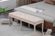 Vintage Design Vintage Bench, Button Tufting, Turned Legs, Shabby Chic, Cream + White