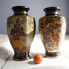 Large antique Kinkozan signed hand-painted Satsuma vases