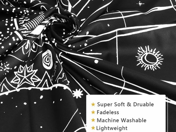 Tapestry for Bedroom Aesthetic, Sun Moon Star Large Astrology Wall Hanging, Black White Psychedelic Room Decorations (130x150cm)