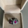 Vintage Silver Owl Ring With Red Stone Eyes Image 3