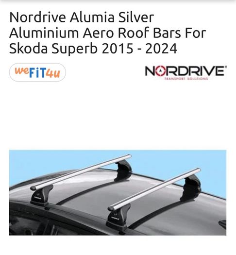 Nordrive Alumia silver roof bars. Skoda superb 2015 onwards