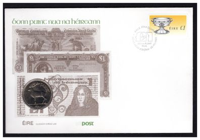 1990 Ireland Celebrating IR1 Coin/ Stamp Coinage PNC (Philatelic Numismatic Cover)