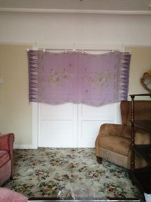 Silk Wrap/Shaw, Large 40/80" Lilac with Mauve/Green/Cream Design