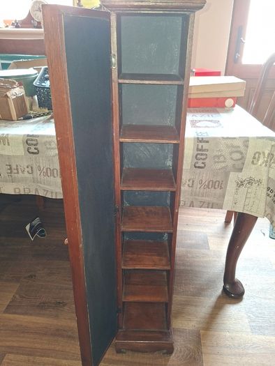 Beautiful Wooden Golf-Themed Shadow Box and Storage Unit with Shelves Cabinet, featuring a glass door front Inside the glass display panel, it showcases a vintage-style collage celebrating the history of golf,