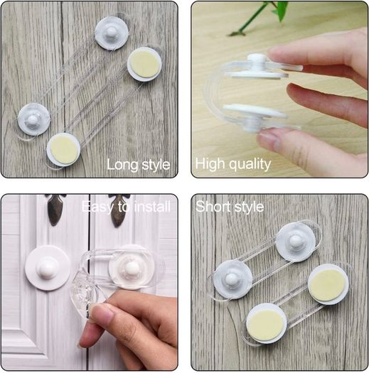 8 Pcs Transparent Child Safety Cupboard Door Lock, Adjustable Baby Safety Strap Locks with Premium Adhesive No Drilling, Proofing Cabinet Locks for Cabinets, Drawer, Closet, Fridge (8 Pieces)