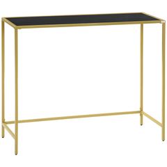 Modern Console Table, Tempered Glass Top Sofa Table with Steel Frame Adjustable Feet for Living Room, Hallway, Black