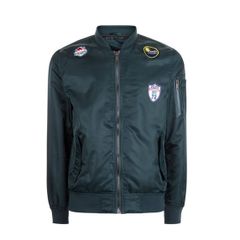 Dark Green Bomber Jacket with Patches
