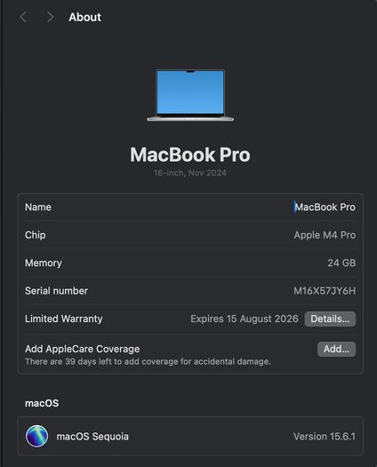 Apple MacBook Pro 16.2" M4 Pro 24GB 512GB Silver