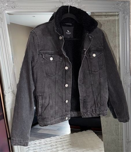 Broken Standard Sherpa Lined Black Denim Jacket M Unisex