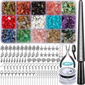 801 Pcs Crystal Jewellery Making Kit, Crystals for Jewellery Making with Crystal Gemstone Beads 5-7mm Stone Bead Drilled Beads for Jewelry Making