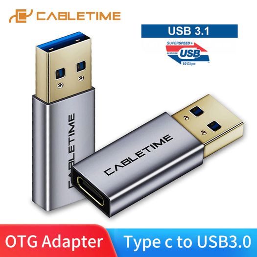 Cabletime Aluminum Alloy USB 3.1 Gen 2 (10 Gbps) Type-C (Female) to Type-A (Male) 60W Premium Adapter Convertor (Brand New/Warranty)