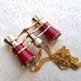 Vintage style opera glasses, small binoculars, red and gold with chain Image 2