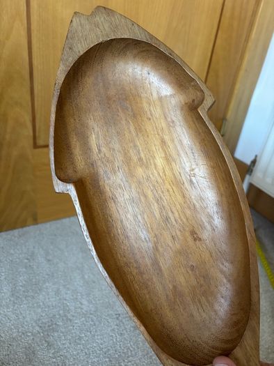 Vintage Hand Carved Wooden Fish Shaped Serving Bowl