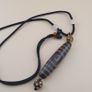 Vintage 3 Eyes Himalayan Tibetan Agate Dzi Bead Amulet Pendant Necklace Image 2