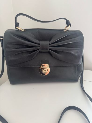 RED V Valentino genuine black leather crossbody bag with large bow and pink interior lining