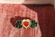 1920s Antique Brass &amp; Enamel Sacred Heart Shamrock Brooch