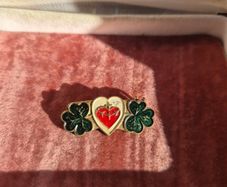 1920s Antique Brass & Enamel Sacred Heart Shamrock Brooch