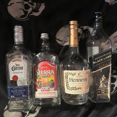 Empty Bottles tequila Hennessy Johnnie walker black label