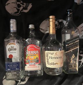 Empty Bottles tequila Hennessy Johnnie walker black label