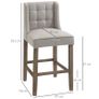 Set of 2 Bar Stools with Button Tufting, Solid Wood, incl. Footrest, 47 cm x 50 cm x 101 cm, Gray  Natural Image 3