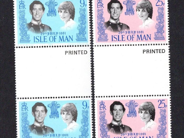 1981 Isle of Man Royal Wedding of Prince Charles and Lady Diana Spencer Commemorative Stamps Gutter Pairs Mint Never Hinged (MNH)