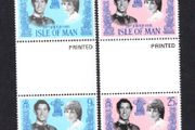 1981 Isle of Man Royal Wedding of Prince Charles and Lady Diana Spencer Commemorative Stamps Gutter Pairs Mint Never Hinged (MNH)