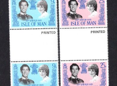 1981 Isle of Man Royal Wedding of Prince Charles and Lady Diana Spencer Commemorative Stamps Gutter Pairs Mint Never Hinged (MNH)