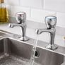 Profile Chrome High Neck Pair Sink Pillar Taps | Solid Brass Image 2