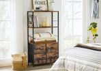 storage shelf, shelf with fabric drawers, bookshelf, industrial design, for living room, study, bedroom, vintage brown-black