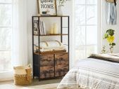 storage shelf, shelf with fabric drawers, bookshelf, industrial design, for living room, study, bedroom, vintage brown-black