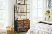 storage shelf, shelf with fabric drawers, bookshelf, industrial design, for living room, study, bedroom, vintage brown-black