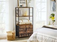 main image for ad storage shelf, shelf with fabric drawers, bookshelf, industrial design, for living room, study, bedroom, vintage brown-black