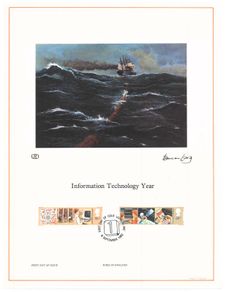 1982 Great Britain Information Technology Year Commemorative stamps with First Day of Issue Cancel Limited Edition Lithographed Print measuring 333mm X 257