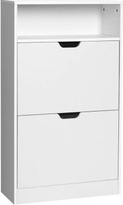 Shoe cabinet with 2 flaps, shoe rack with additional compartment, shoe storage, shoe organizer, melamine coating, 60 x 24 x 102 cm, vintage brown