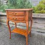 vintage French Provincial or Louis XV-style wooden bedside table/side chest featuring two drawers, cabriole legs, and a lower open shelf Image 2