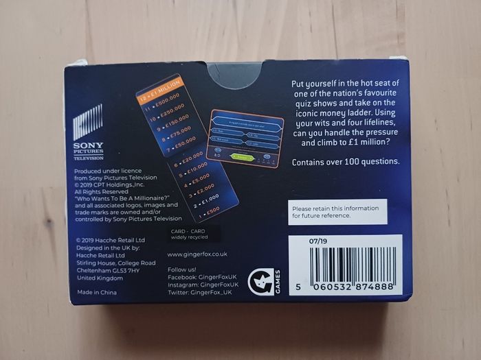 Who Wants to be a Millionaire Trivia Quiz Card Game