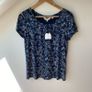 BNWT Seasalt Cornwall Navy Blue White Botanical Leaf Appletree T-Shirt Top Image 2
