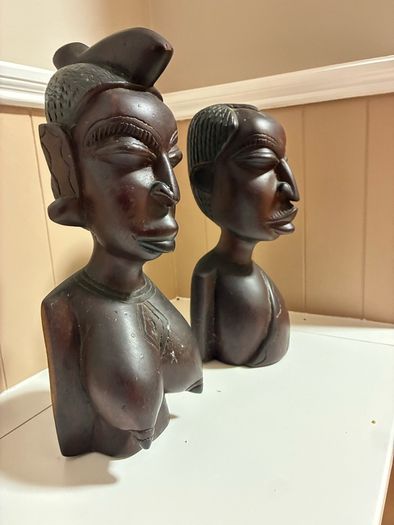 Pair of carved wooden busts