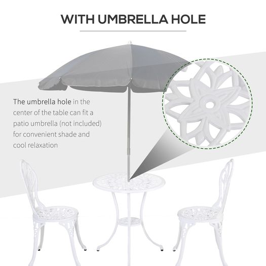 3PCs Garden Table Set Bistro Set Round Table with Umbrella Hole and 2 Chairs for Outdoor Indoor Patio Balcony Aluminium
