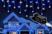 Icicle Lights Outdoor Christmas 1000 LED 30m Lit Length, Blue &amp; Cool White LED Icicle Fairy House Lights with 8 Hours On Timer, Memory, 8 Lighting Modes, Mains Powered  1000 LED, Blue &amp; Cool White