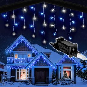 Icicle Lights Outdoor Christmas 1000 LED 30m Lit Length, Blue & Cool White LED Icicle Fairy House Lights with 8 Hours On Timer, Memory, 8 Lighting Modes, Mains Powered  1000 LED, Blue & Cool White