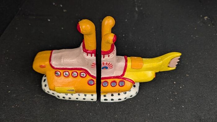 Cast iron Beatles Yellow Submarine themed bookends