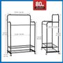 Heavy Duty Clothes Rail with Wheels, Double Rails Metal Clothes Rack with Hooks & Storage Shelf, 80kg Load Freestanding Garment Rail for Bedroom/Laundry/Shop (Black) Image 2