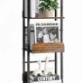 5-Tier Rotating Bookshelf, Corner Bookshelves Tower, Floor Standing Tall Industrial Bookshelf, Narrow Rustic Metal Book Shelf for Living Room, Home Office, and Small Spaces Black&Brown Image 2