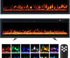 3 IN 1 Electric Fire 152cm/60" Wall Mounted/Recessed/Freestanding Electric Fireplace with Remote & Touch Screen Control 12 LED Color Flame Effect, 2 Heat Power 900W&1800W