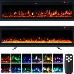 3 IN 1 Electric Fire 152cm/60" Wall Mounted/Recessed/Freestanding Electric Fireplace with Remote & Touch Screen Control 12 LED Color Flame Effect, 2 Heat Power 900W&1800W