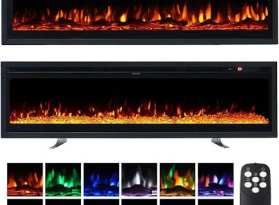 3 IN 1 Electric Fire 152cm/60" Wall Mounted/Recessed/Freestanding Electric Fireplace with Remote & Touch Screen Control 12 LED Color Flame Effect, 2 Heat Power 900W&1800W