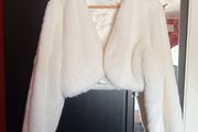 White Cropped Faux Fur Jacket - UK 14-16